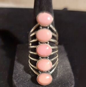 New Sterling Silver Long 5 Stone Pink Conch Ring Size 9 💕